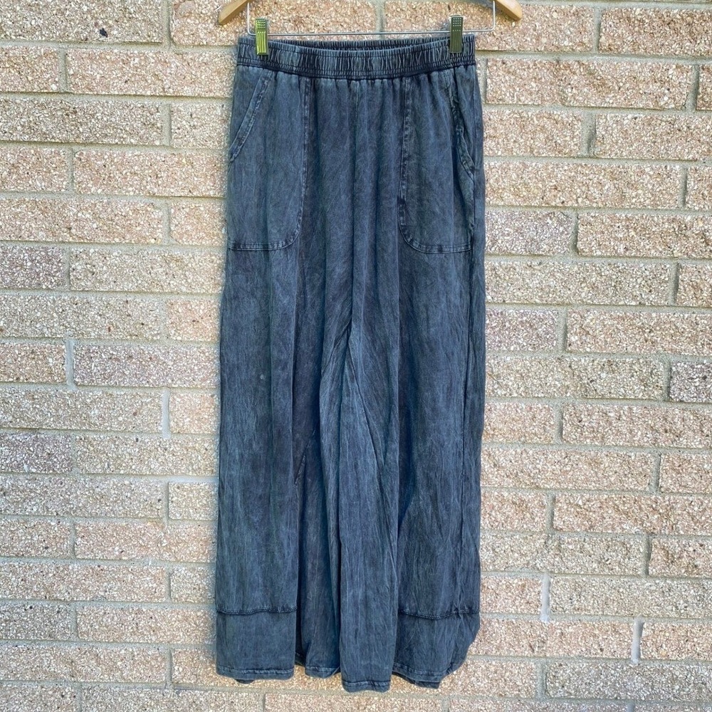 Yak & Yeti Wide Leg Lounge Pants S/M Cotton Mineral Wash Gray Boho Gaucho Hippie